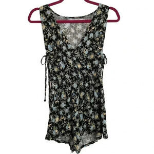 Urban Outfitters Kimchi Blue Black Floral Romper Sleeveless Ties